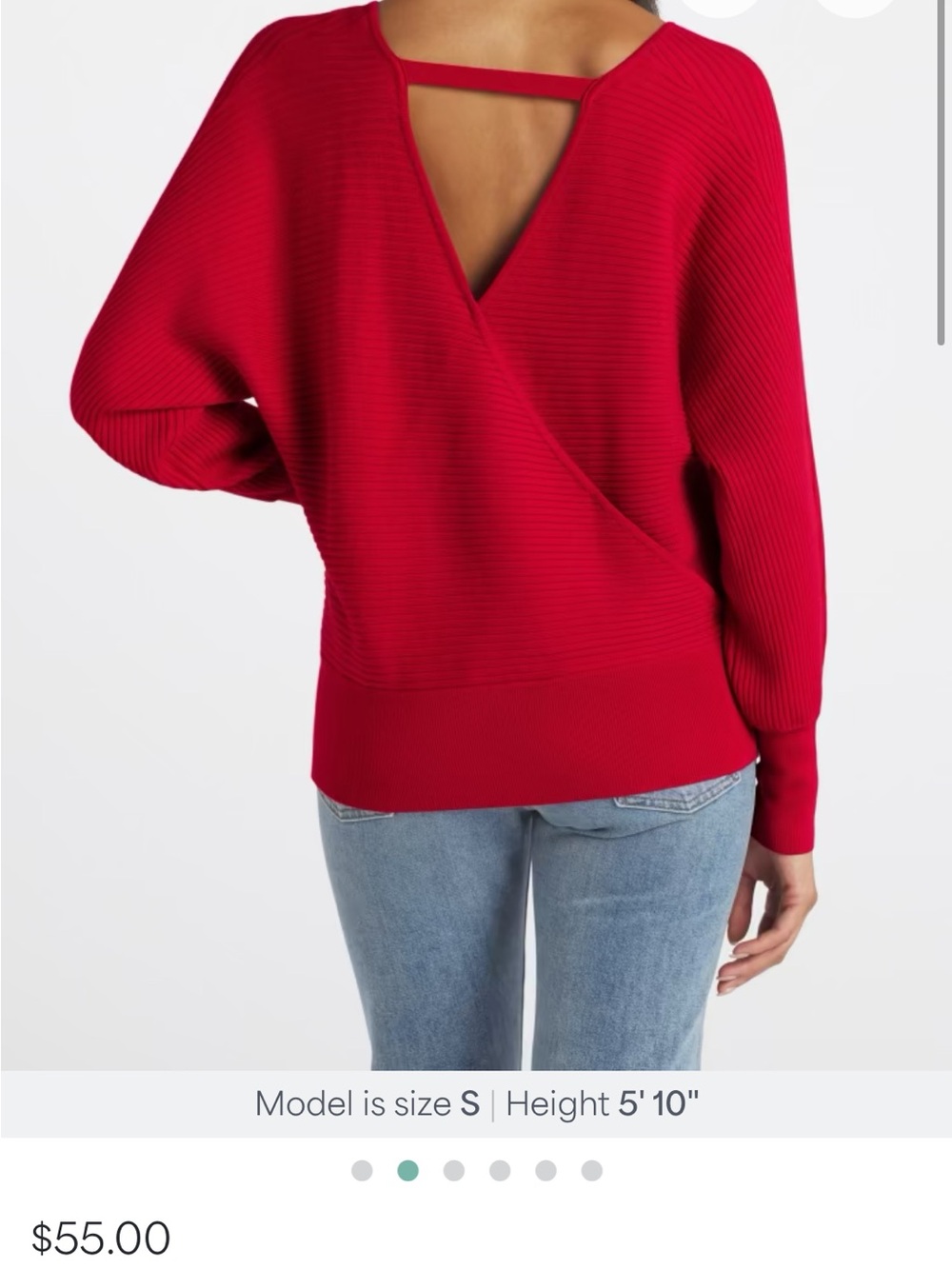 Red V-Neck Ribbed Sweater - Picture 2 of 6